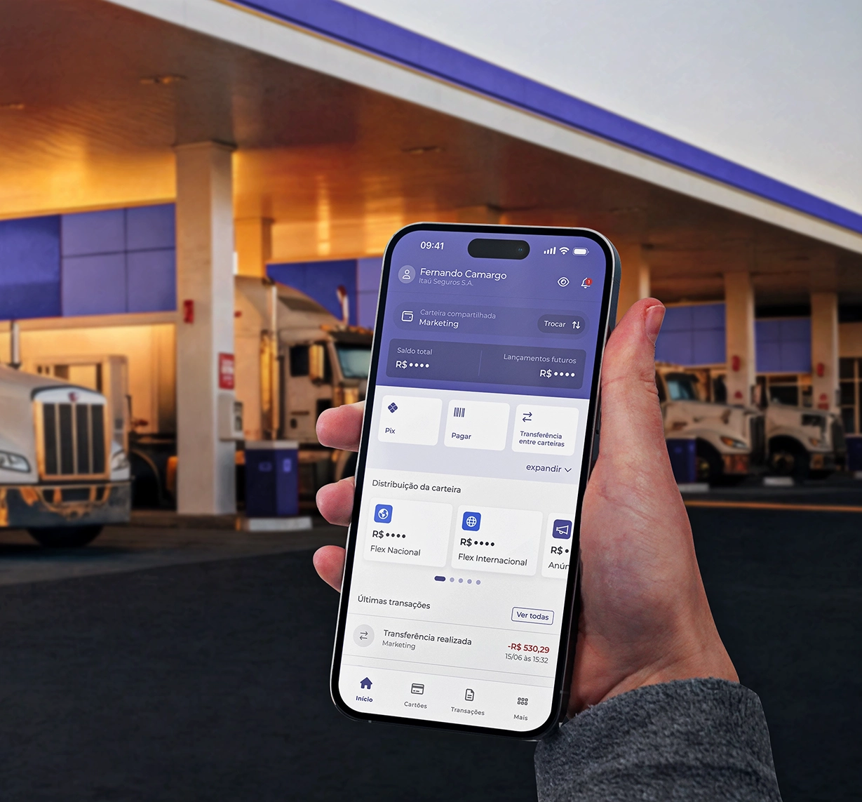 App da Portão 3 em uso em um posto de combustível